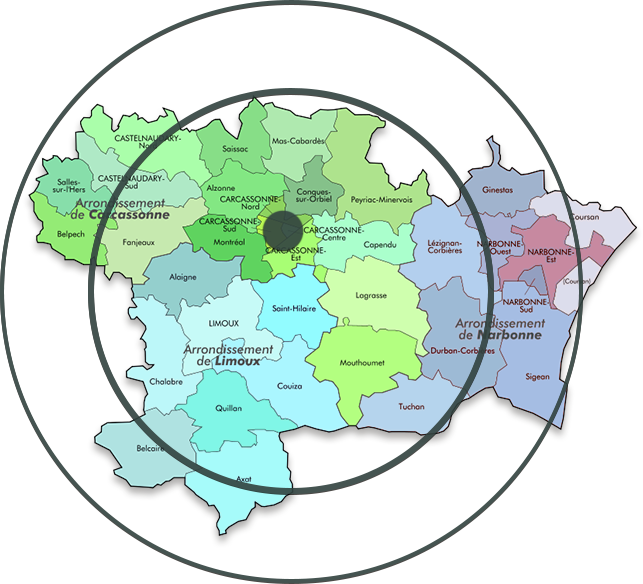 Carte de Carcassone et de l'Aude : zones d'intervention d'OC Dépannage - serrurier et plombier